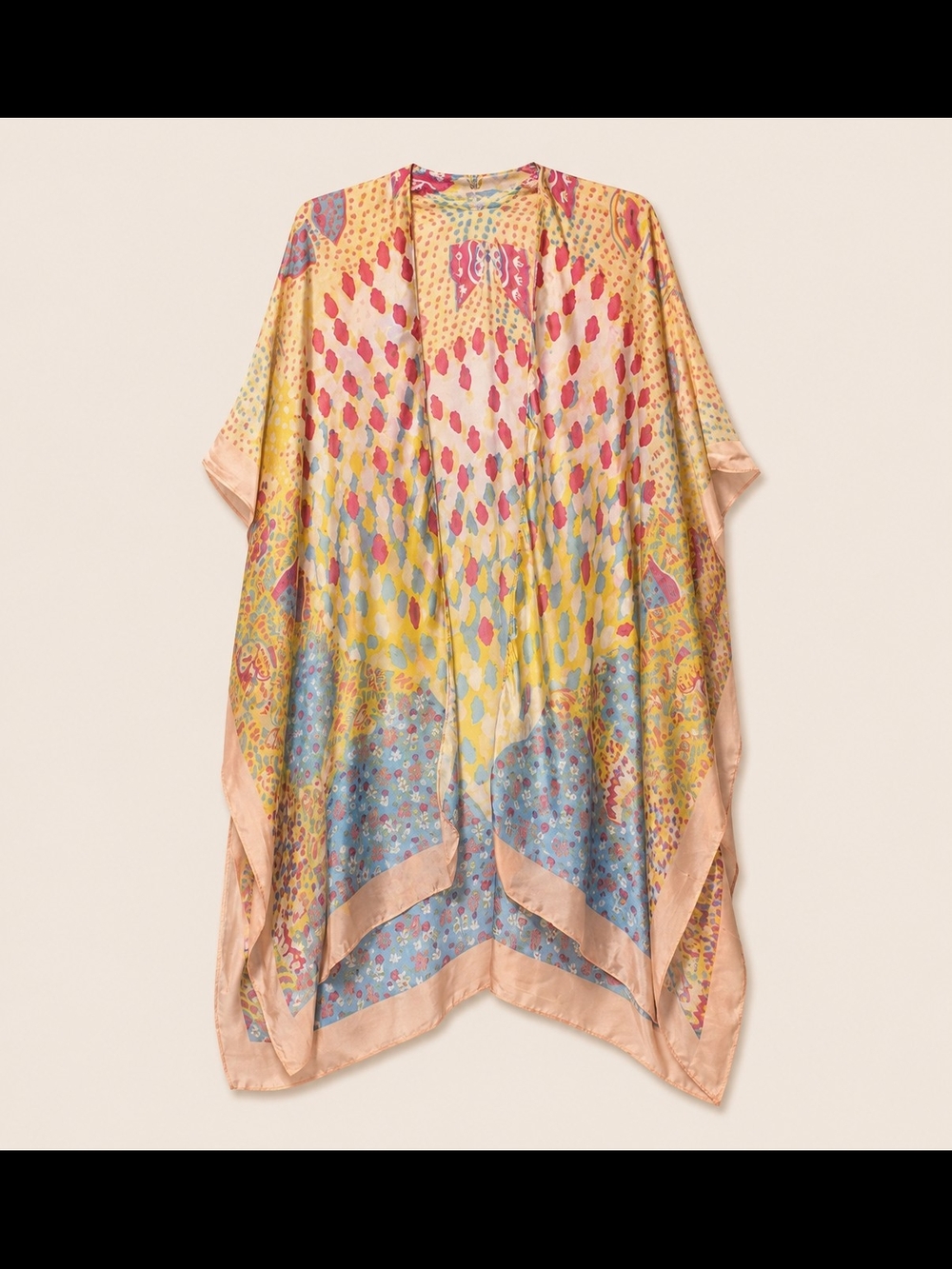 Women's Lightweight Pastel Patchwork Kimono - Peach Accents - NWT - Picture 4 of 5